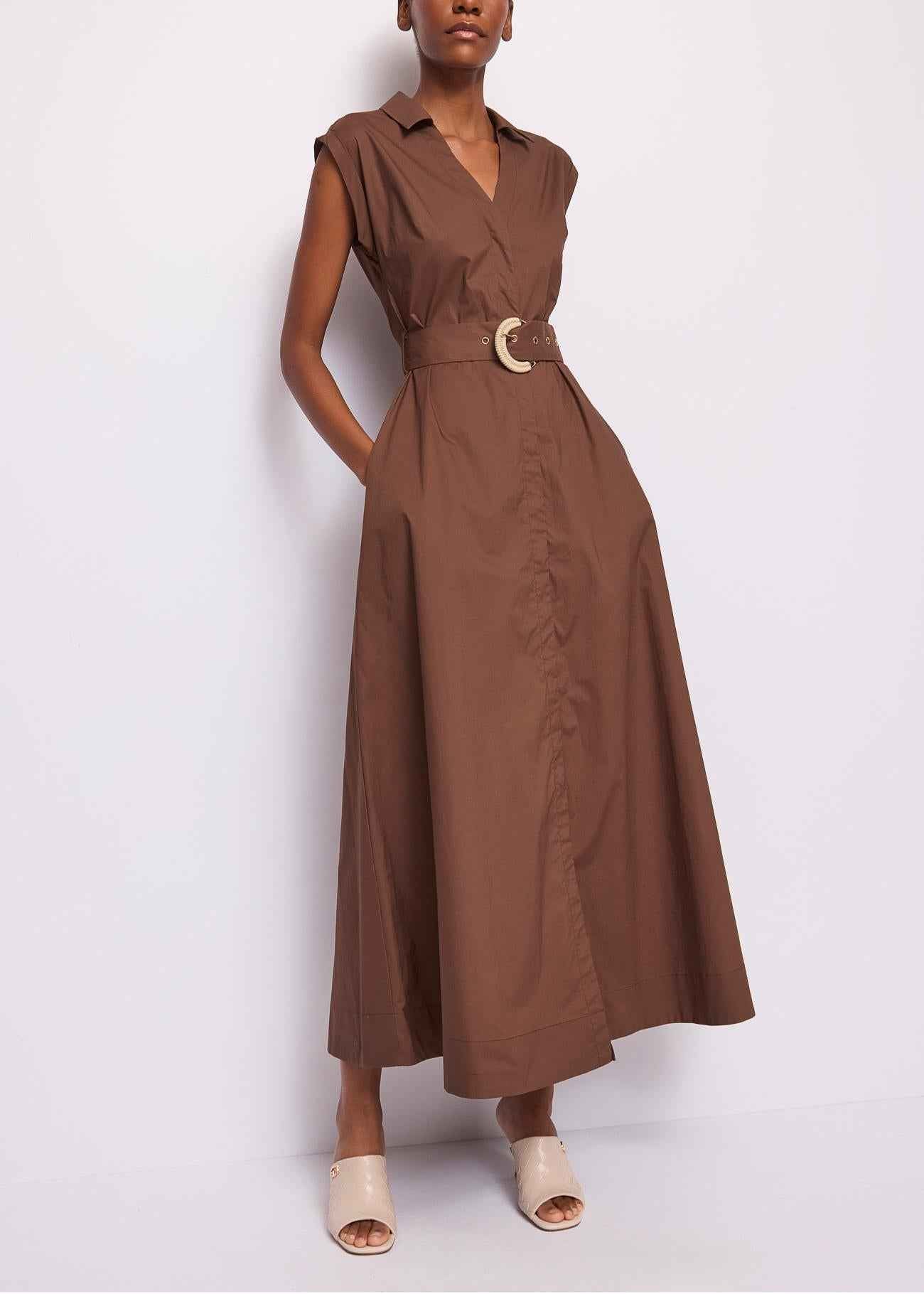 Abito lungo Donna Marrone Cotone Con Cintura GAUDì - Modalternativa