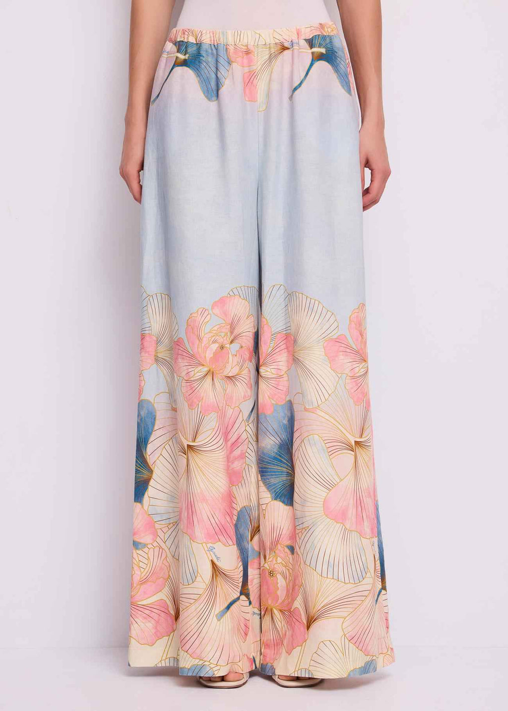 Pantalone Donna Fantasia Lino Stampa fiori GAUDì - Modalternativa