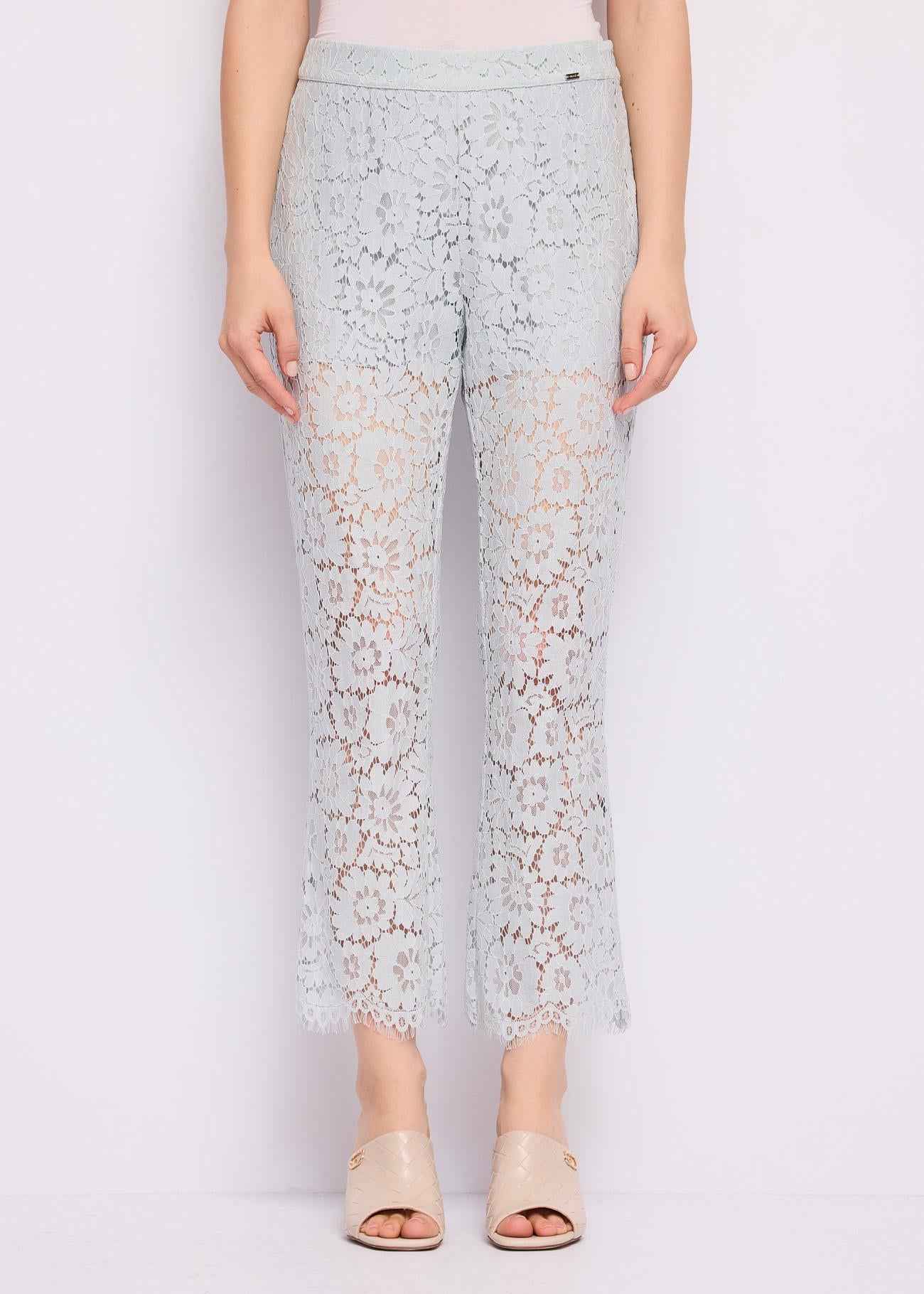 Pantalone Donna Celeste polvere Macramé Pizzo GAUDì - Modalternativa