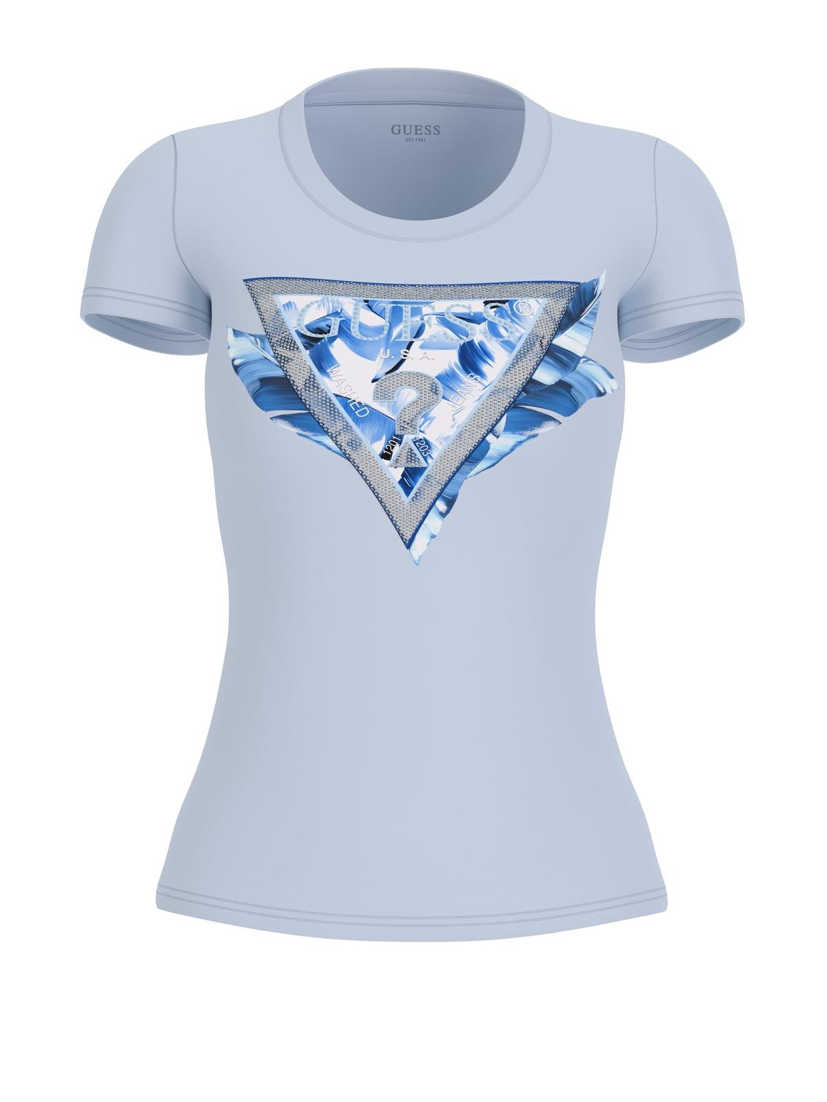 T-shirt Donna Celeste Cotone Stampa fiori GUESS - Modalternativa