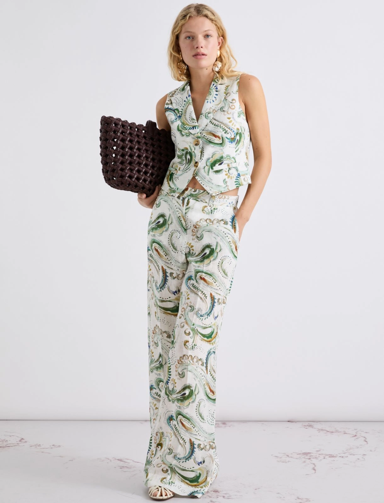 Pantalone Donna Fantasia Lino Foglie MARELLA - Modalternativa