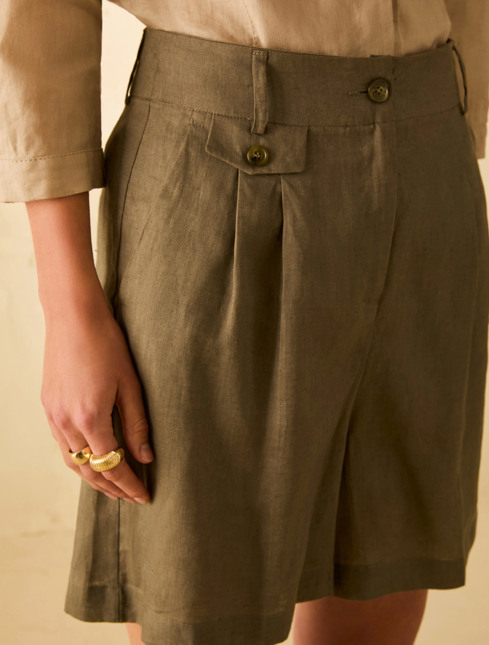 Shorts Donna Verde Lino Tinta unita PENNY BLACK - Modalternativa