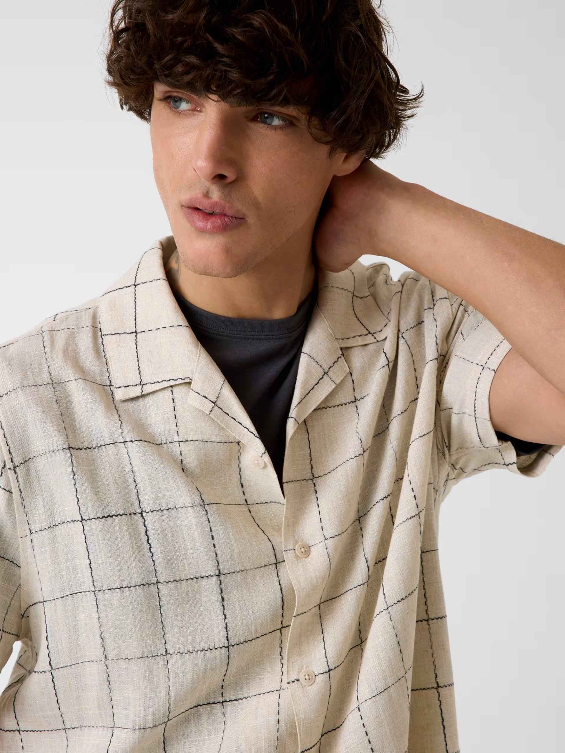Camicia Uomo Beige/nero Lino/cotone  GUESS - Modalternativa